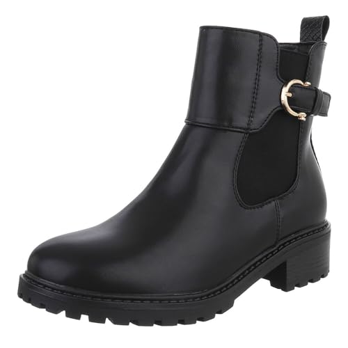Ital Design Damenschuhe Stiefeletten Chelsea Boots, KA23-28-, Kunstleder, Schwarz, Gr. 39 von Ital Design