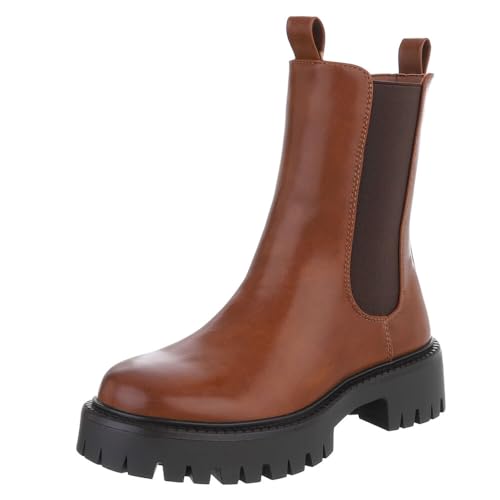 Ital Design Damenschuhe Stiefeletten Chelsea Boots, SP320-, Kunstleder, Camel, Gr. 38 Ital Design Damenschuhe Stiefeletten Chelsea Boots, SP320-, Kunstleder, Camel, Gr. 38 von Ital Design