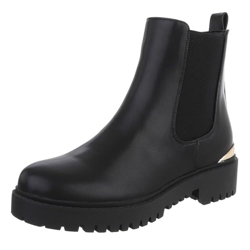 Ital Design Damenschuhe Stiefeletten Chelsea Boots, XJ-820-, Kunstleder, Schwarz, Gr. 38 von Ital Design