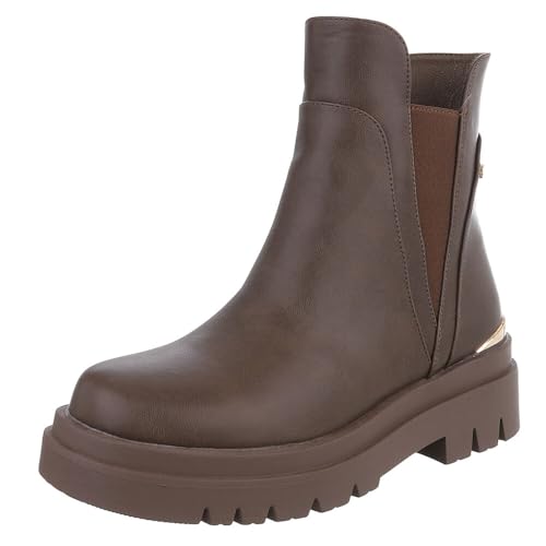 Ital Design Damenschuhe Stiefeletten Chelsea Boots, XJ-953-, Kunstleder, Braun, Gr. 40 von Ital Design