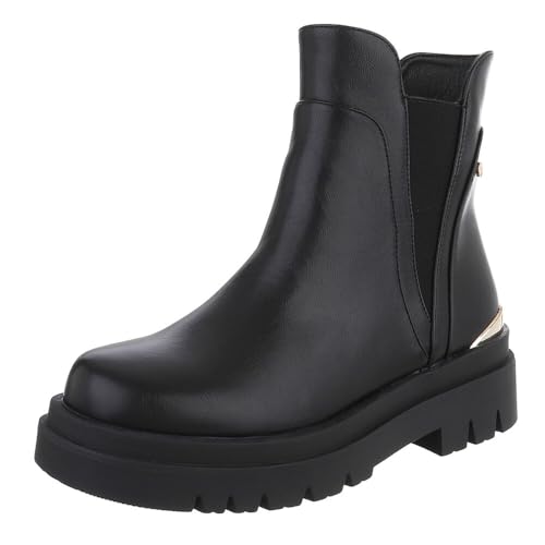 Ital Design Damenschuhe Stiefeletten Chelsea Boots, XJ-953-, Kunstleder, Schwarz, Gr. 38 von Ital Design