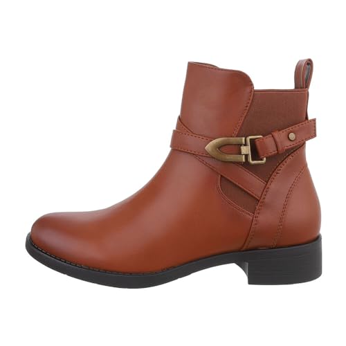 Ital Design Damenschuhe Stiefeletten Flache Stiefeletten, 359-3-, Kunstleder, Camel, Gr. 37 von Ital Design