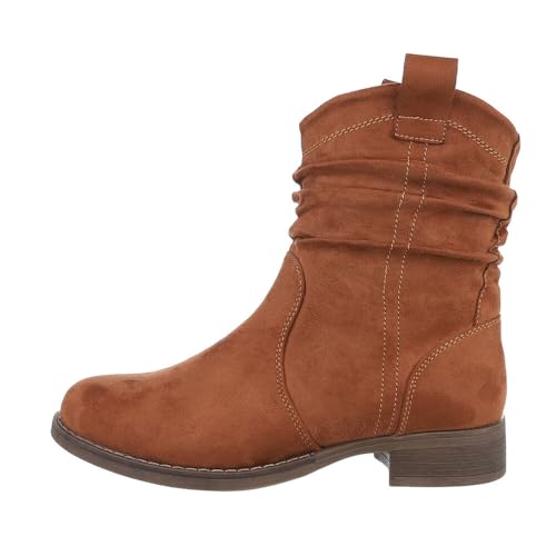 Ital Design Damenschuhe Stiefeletten Flache Stiefeletten, 6754-, Textil, Camel, Gr. 38 von Ital Design