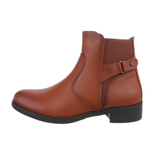 Ital Design Damenschuhe Stiefeletten Flache Stiefeletten, 7547-, Kunstleder, Camel, Gr. 39 von Ital Design