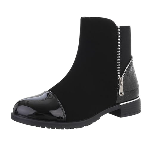 Ital Design Damenschuhe Stiefeletten Flache Stiefeletten, K-99206-, Kunstleder, Schwarz, Gr. 38 von Ital Design