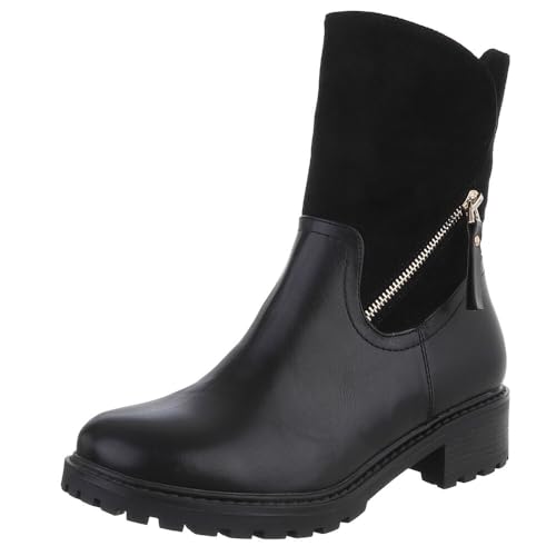 Ital Design Damenschuhe Stiefeletten Flache Stiefeletten, KA23-33-, Kunstleder, Schwarz, Gr. 42 von Ital Design