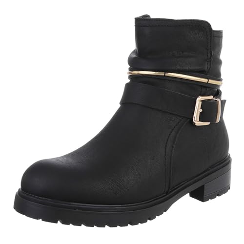 Ital Design Damenschuhe Stiefeletten Flache Stiefeletten, KA25-21-, Kunstleder, Schwarz, Gr. 38 von Ital Design