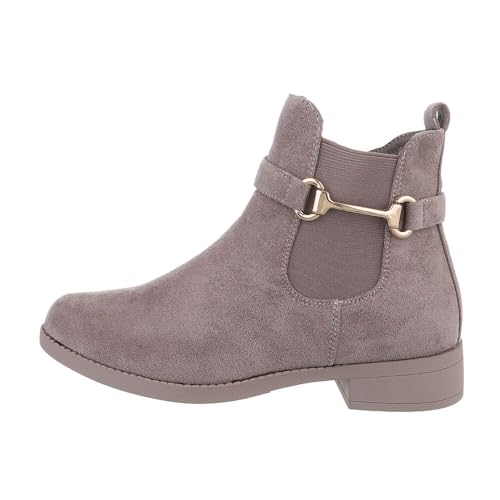 Ital Design Damenschuhe Stiefeletten Flache Stiefeletten, XJ-703-, Textil, Grau Braun, Gr. 40 von Ital Design