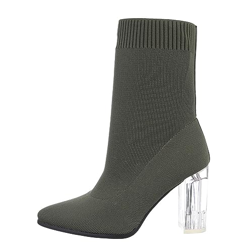 Ital Design Damenschuhe Stiefeletten High-Heel Stiefeletten, DE11233-, Textil, Olive, Gr. 39 von Ital Design