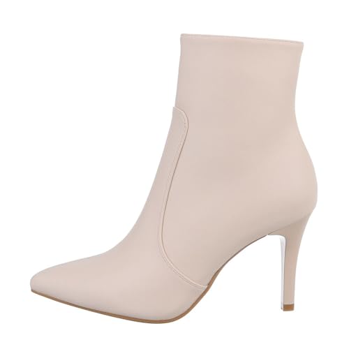 Ital Design Damenschuhe Stiefeletten High-Heel Stiefeletten, DES610P-, Kunstleder, Beige, Gr. 37 von Ital Design