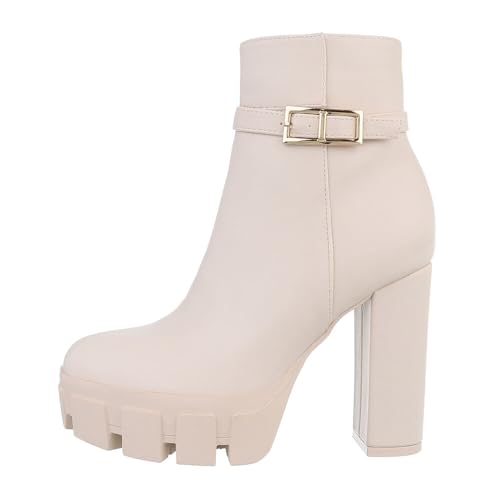 Ital Design Damenschuhe Stiefeletten High-Heel Stiefeletten, DES615-, Kunstleder, Beige, Gr. 39 von Ital Design