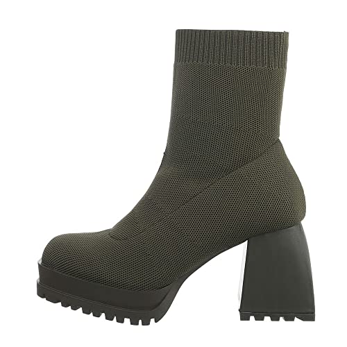 Ital Design Damenschuhe Stiefeletten High-Heel Stiefeletten, NN281-, Textil, Olive, Gr. 38 von Ital Design