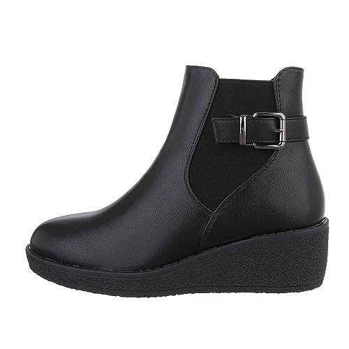 Ital Design Damenschuhe Stiefeletten Keilstiefeletten, 3489-, Kunstleder, Schwarz, Gr. 37 von Ital Design