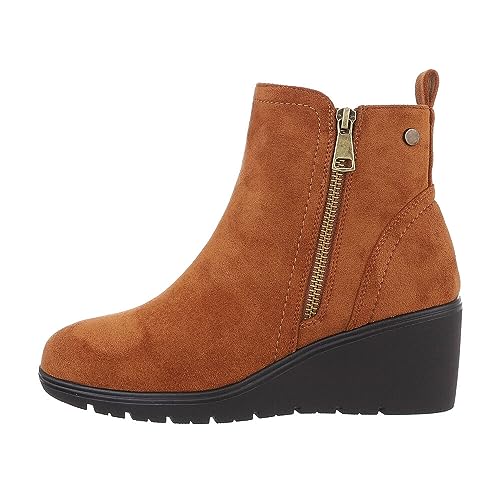 Ital Design Damenschuhe Stiefeletten Keilstiefeletten, 4431-, Textil, Camel, Gr. 39 von Ital Design