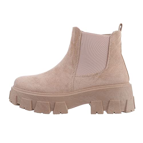 Ital Design Damenschuhe Stiefeletten Plateaustiefeletten, 4531-, Textil, Beige, Gr. 37 von Ital Design