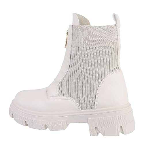 Ital Design Damenschuhe Stiefeletten Plateaustiefeletten, 6688-21-, Kunstleder, Creme, Gr. 37 von Ital Design