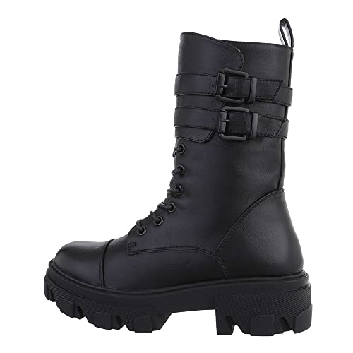 Ital Design Damenschuhe Stiefeletten Plateaustiefeletten, 7549-, Kunstleder, Schwarz, Gr. 38 von Ital Design