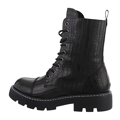 Ital Design Damenschuhe Stiefeletten Plateaustiefeletten, 866-, Kunstleder, Schwarz, Gr. 38 von Ital Design