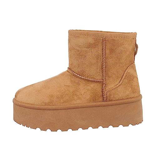 Ital Design Damenschuhe Stiefeletten Plateaustiefeletten, 88-61-, Textil, Camel, Gr. 37 von Ital Design