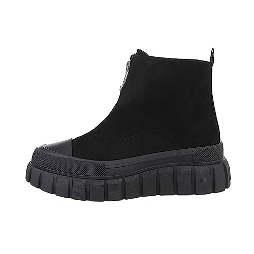 Ital Design Damenschuhe Stiefeletten Plateaustiefeletten, 88-66-, Textil, Schwarz, Gr. 39 von Ital Design