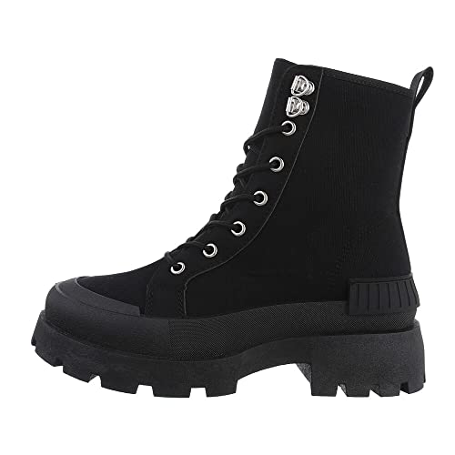 Ital Design Damenschuhe Stiefeletten Plateaustiefeletten, D2222-, Textil, Schwarz, Gr. 39 von Ital Design