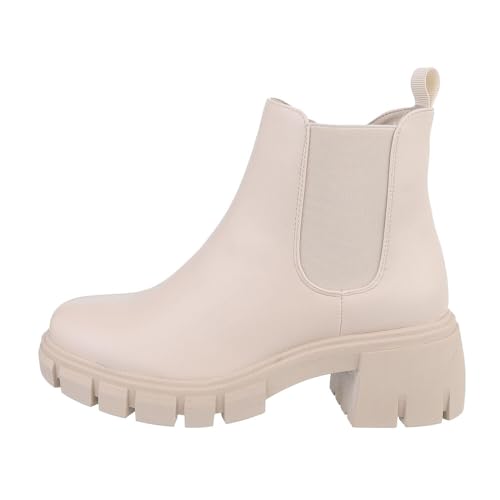 Ital Design Damenschuhe Stiefeletten Plateaustiefeletten, DE1036P-, Kunstleder, Beige, Gr. 41 von Ital Design