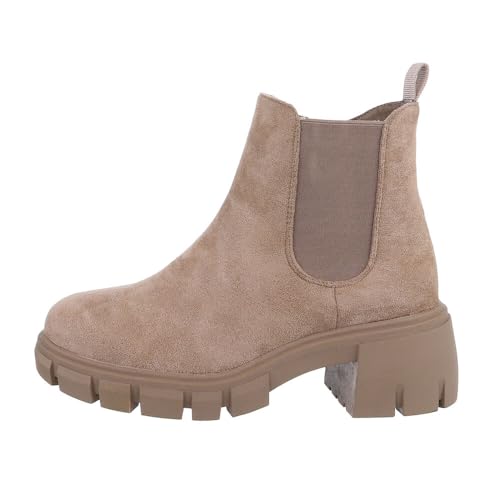 Ital Design Damenschuhe Stiefeletten Plateaustiefeletten, DE1036S-, Textil, Hellbraun, Gr. 37 von Ital Design