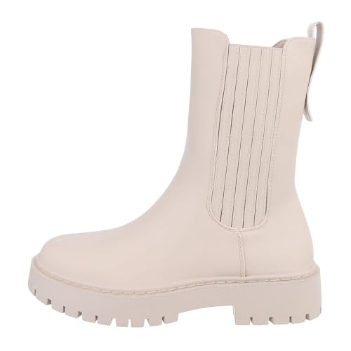 Ital Design Damenschuhe Stiefeletten Plateaustiefeletten, DES653-, Kunstleder, Beige, Gr. 39 von Ital Design