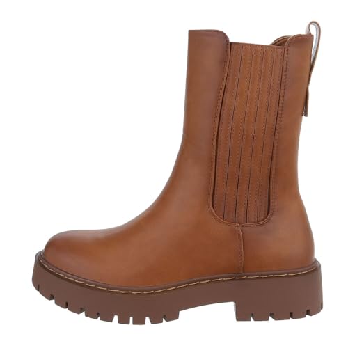 Ital Design Damenschuhe Stiefeletten Plateaustiefeletten, DES653-, Kunstleder, Camel, Gr. 40 von Ital Design