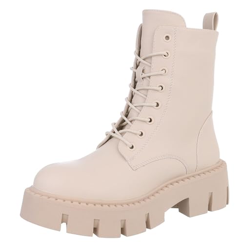 Ital Design Damenschuhe Stiefeletten Plateaustiefeletten, DES8029P-, Kunstleder, Beige, Gr. 38 von Ital Design