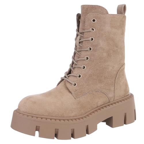 Ital Design Damenschuhe Stiefeletten Plateaustiefeletten, DES8029S-, Textil, Hellbraun, Gr. 41 von Ital Design