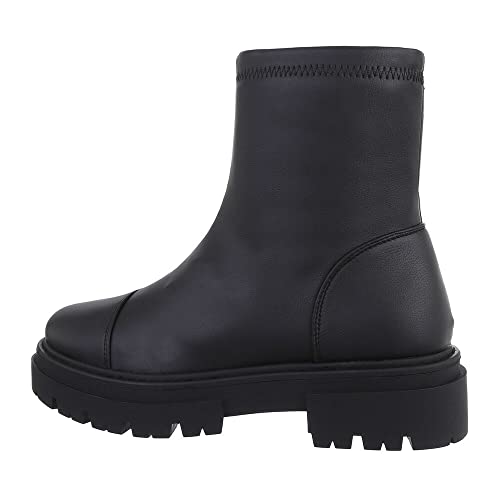 Ital Design Damenschuhe Stiefeletten Plateaustiefeletten, F2119-, Kunstleder, Schwarz, Gr. 37 von Ital Design