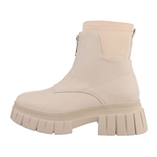 Ital Design Damenschuhe Stiefeletten Plateaustiefeletten, HQ7726-, Kunstleder, Beige, Gr. 39 von Ital Design