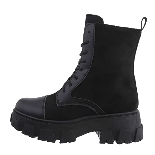 Ital Design Damenschuhe Stiefeletten Plateaustiefeletten, J3067-1-, Textil, Schwarz, Gr. 39 von Ital Design