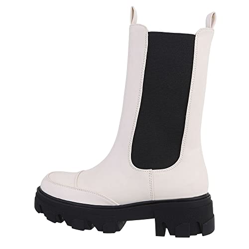 Ital Design Damenschuhe Stiefeletten Plateaustiefeletten, OM5476-1-, Kunstleder, Creme, Gr. 36 von Ital Design