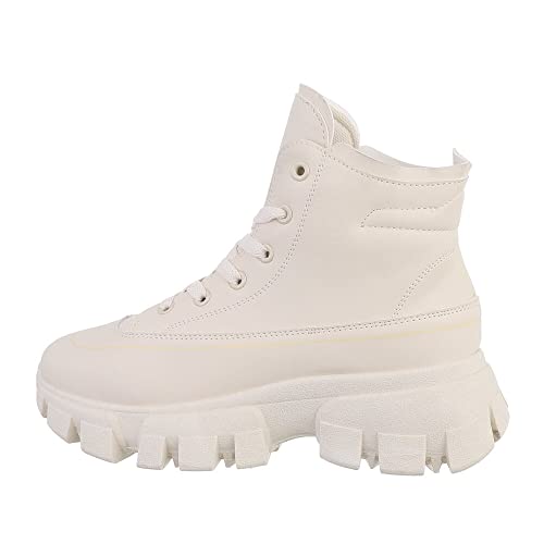 Ital Design Damenschuhe Stiefeletten Plateaustiefeletten, TA-8-, Kunstleder, Creme, Gr. 39 von Ital Design