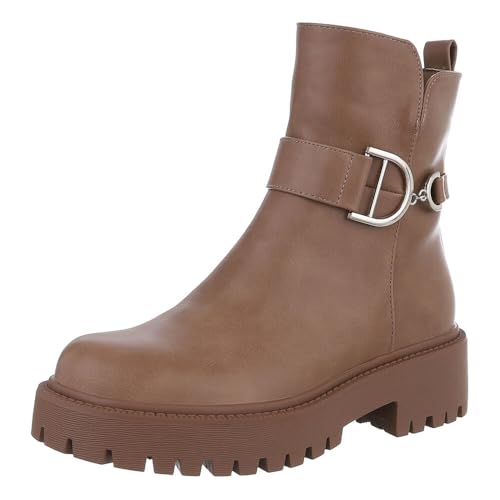 Ital Design Damenschuhe Stiefeletten Plateaustiefeletten, XJ-908-, Kunstleder, Hellbraun, Gr. 39 von Ital Design