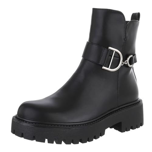 Ital Design Damenschuhe Stiefeletten Plateaustiefeletten, XJ-908-, Kunstleder, Schwarz, Gr. 40 von Ital Design