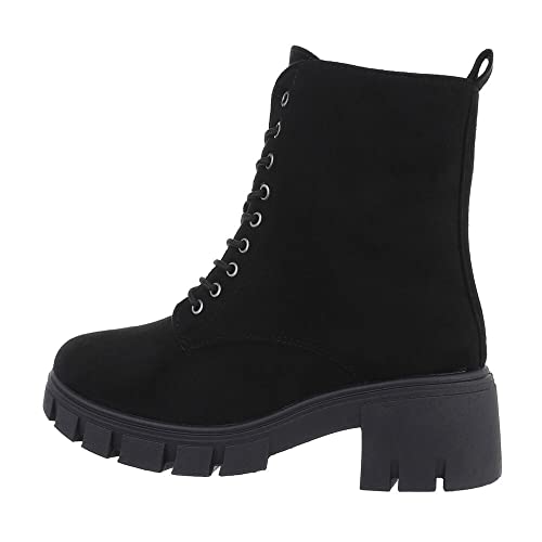 Ital Design Damenschuhe Stiefeletten Schnürstiefeletten, BL029-, Kunstleder, Schwarz, Gr. 40 von Ital Design