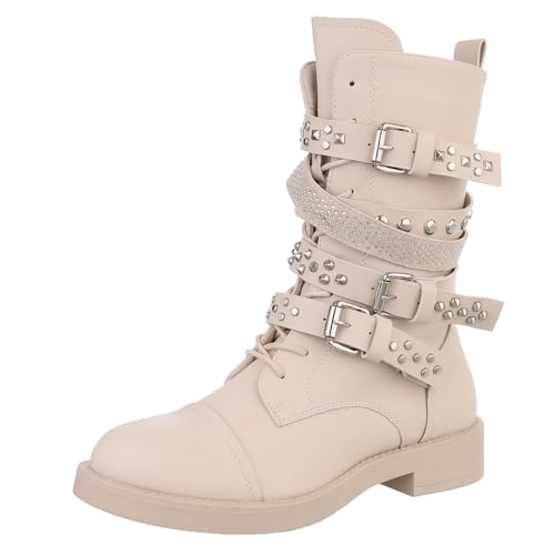 Ital Design Damenschuhe Stiefeletten Schnürstiefeletten, DES8028-, Kunstleder, Beige, Gr. 38 von Ital Design