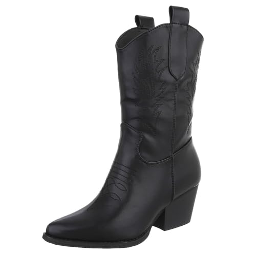 Ital Design Damenschuhe Stiefeletten Western- & Bikerboots, 21082-, Kunstleder, Schwarz, Gr. 41 von Ital Design