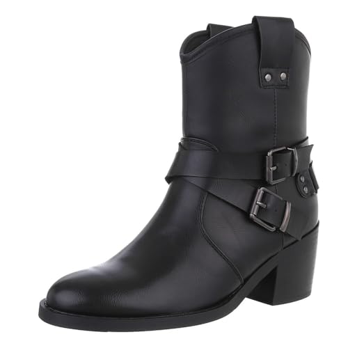Ital Design Damenschuhe Stiefeletten Western- & Bikerboots, 2972-, Kunstleder, Schwarz, Gr. 40 von Ital Design