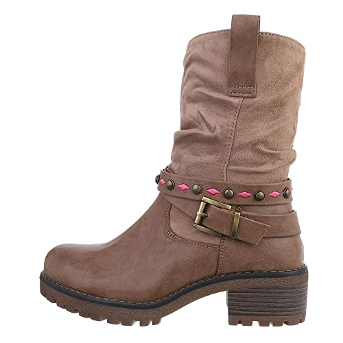 Ital Design Damenschuhe Stiefeletten Western- & Bikerboots, 5976-, Kunstleder, Hellbraun, Gr. 37 von Ital Design