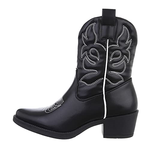 Ital Design Damenschuhe Stiefeletten Western- & Bikerboots, DES952P-, Kunstleder, Schwarz, Gr. 37 von Ital Design