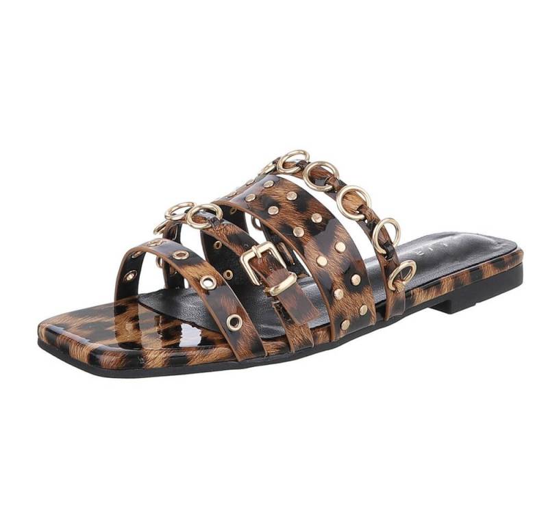 Ital-Design Designer-Sandalen mit Ringen und Nieten für Damen Pantolette (89542843) Blockabsatz Pantoletten in Braun von Ital-Design