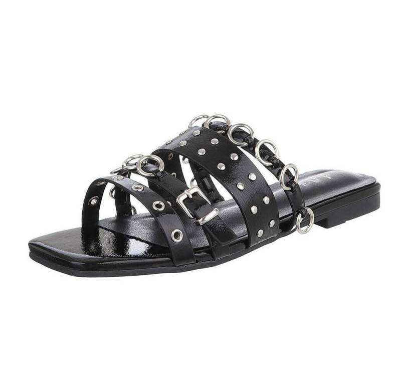 Ital-Design Designer-Sandalen mit Ringen und Nieten für Damen Pantolette (89542849) Blockabsatz Pantoletten in Schwarz von Ital-Design