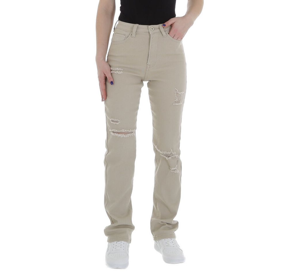 Ital-Design Destroyed-Jeans Damen Freizeit (85989824) Destroyed-Look Stretch High Waist Jeans in Beige von Ital-Design