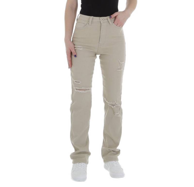 Ital-Design Destroyed-Jeans Damen Freizeit (85989825) Destroyed-Look Stretch High Waist Jeans in Beige von Ital-Design