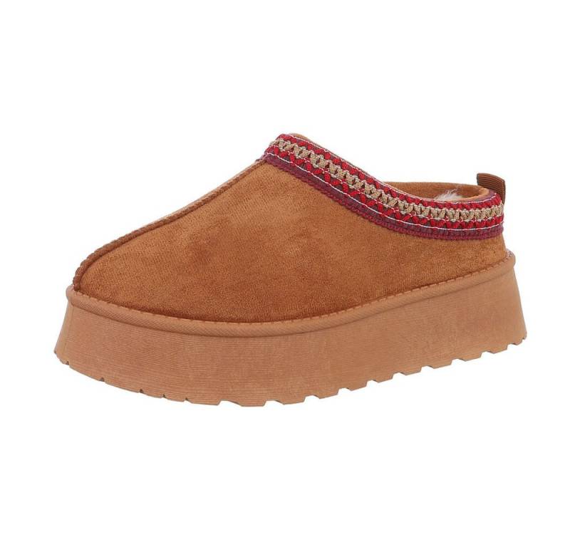 Ital-Design Die bequemen Plateau-Slipper Hausschuh (87475114) Flach Stiefeletten in Camel von Ital-Design