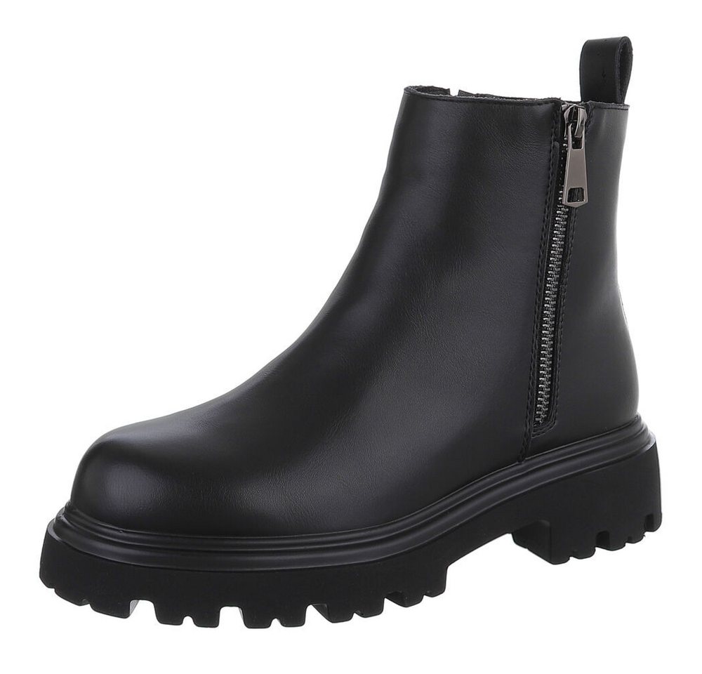 Ital-Design Echte Leder Boots mit Reißverschluss für Damen – Urban Style Plateaustiefelette (90648920) Blockabsatz Stiefeletten in Schwarz von Ital-Design